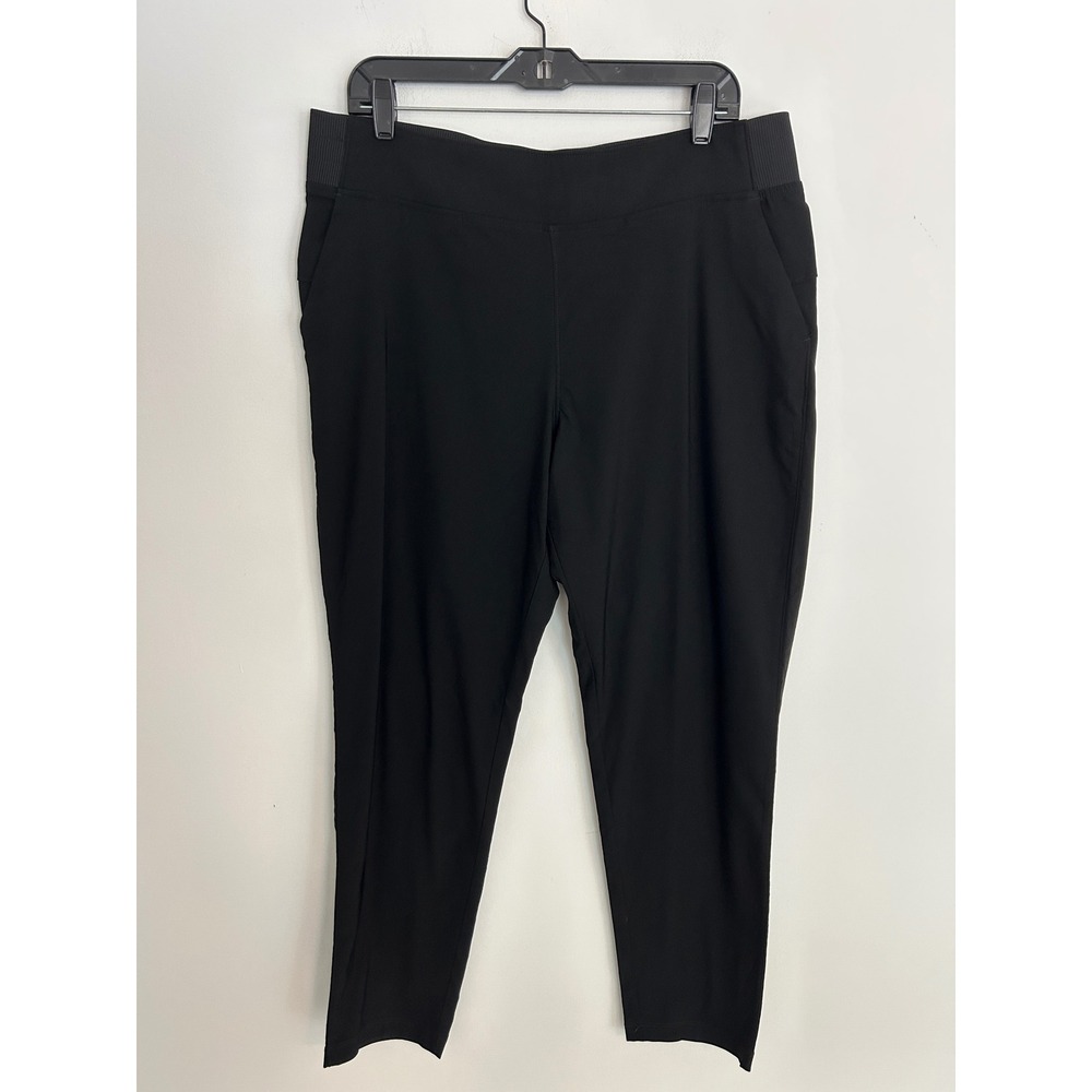 Womens Black Pull On Light Weight Tapered Leg Pants Size Large Stretch Pockets